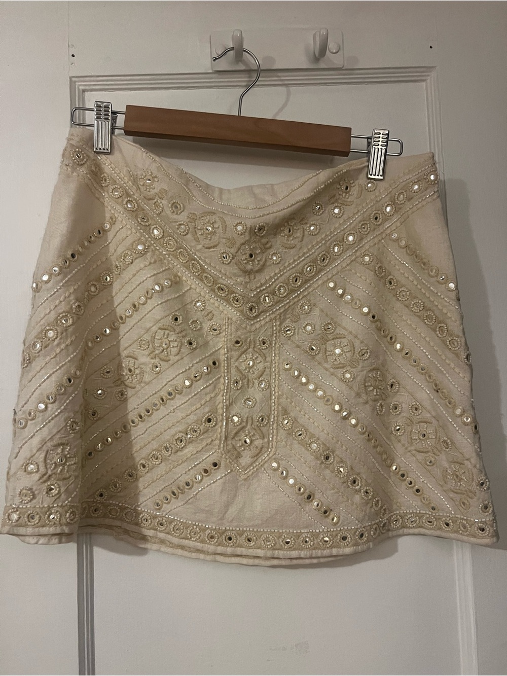 Embellished Cream Mini Skirt
